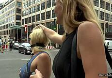 Group sex with busty blonde exhibitionist in public